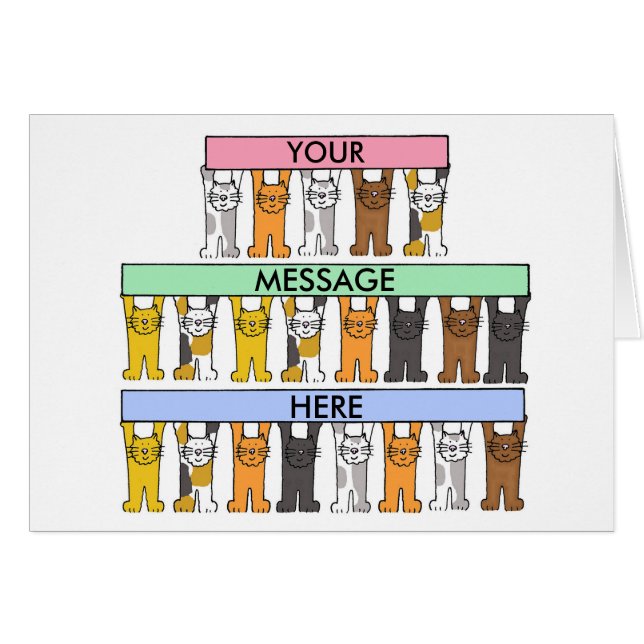 Cats Holding Banners to Customize Cards (Front Horizontal)