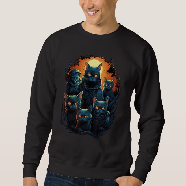Cats Horror Scary Moon Halloween for Cat Kitty Sweatshirt (Front)