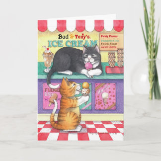 Cats Ice Cream Birthday Bud & Tony Notecard