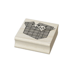 cats in a box art stamp