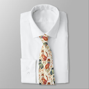 Cats in a Chinese Watercolor Pattern  Neck Tie