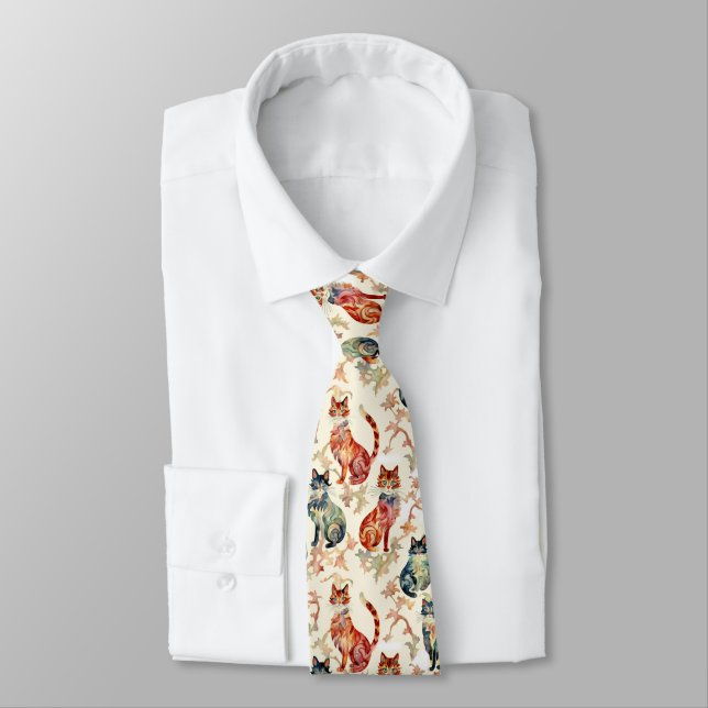 Cats in a Chinese Watercolor Pattern  Neck Tie (Tied)
