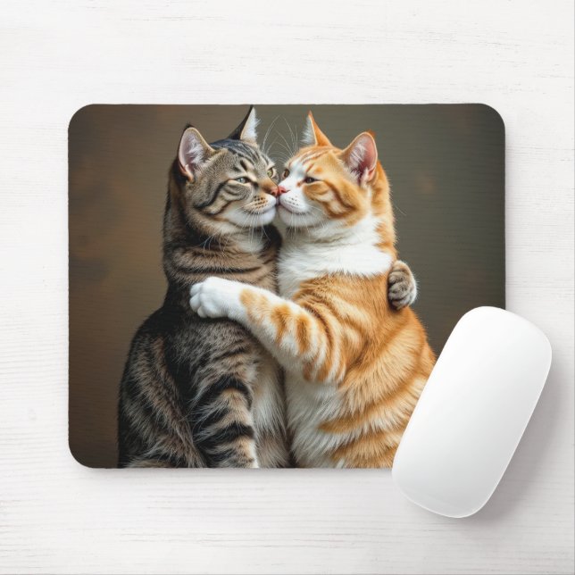 Cats In a Friendly Hug Mouse Pad (With Mouse)