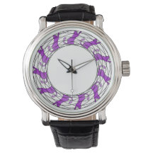 Cats in a Round Watch - Purple/White