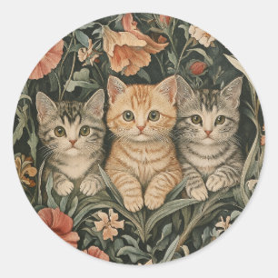 Cats in a William Morris Style Vintage Garden Classic Round Sticker