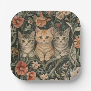 Cats in a William Morris Style Vintage Garden Paper Plates