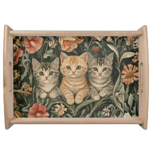 Cats in a William Morris Style Vintage Garden Serving Tray