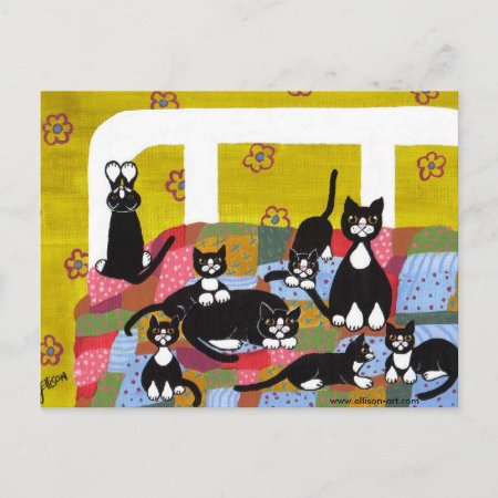 Cats In Bed Postcard