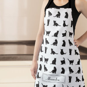 Cats in Black Silhouette Pattern with First Name Apron