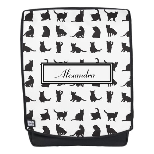 Cats in Black Silhouette Pattern with First Name Backpack