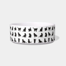 Cats in Black Silhouette Pattern with First Name Bowl | Zazzle