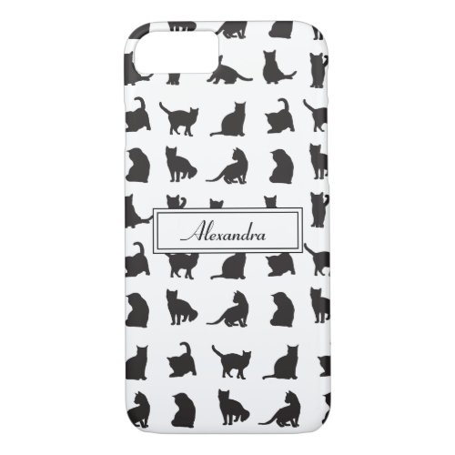 Cats in Black Silhouette Pattern with First Name iPhone 87 Case
