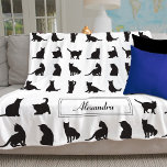 Cats In Black Silhouette Pattern With First Name Fleece Blanket at Zazzle