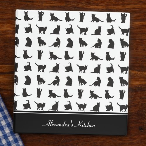 Cats in Black Silhouette Pattern with Name Recipe 3 Ring Binder