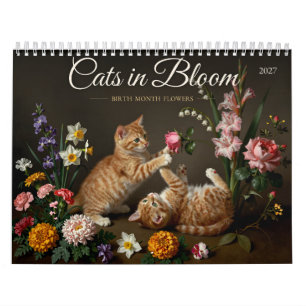 Cats in Bloom 2027 Birth Month Flowers Cat Art Calendar