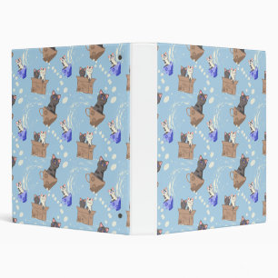 Cats in box and milk drops on blue 3 ring binder