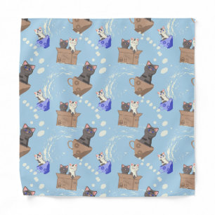 Cats in box and milk drops on blue bandana