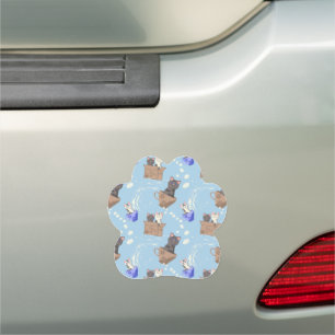 Cats in box and milk drops on blue car magnet
