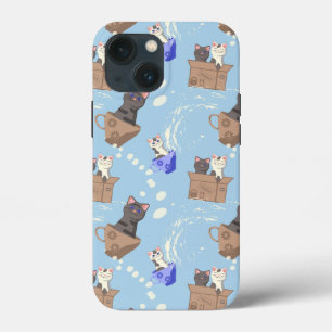 Cats in box and milk drops on blue iPhone 13 mini case