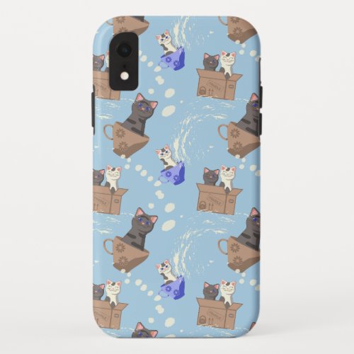 Cats in box and milk drops on blue iPhone XR case