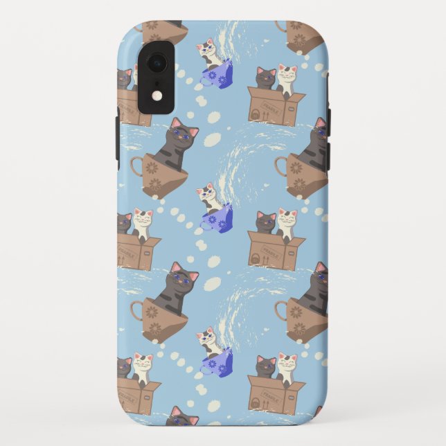 Cats in box and milk drops on blue Case-Mate iPhone case (Back)