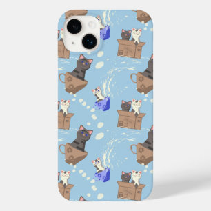 Cats in box and milk drops on blue Case-Mate iPhone 14 plus case