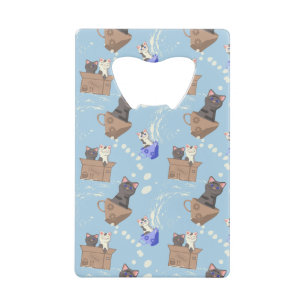 Cats in box and milk drops on blue credit card bottle opener