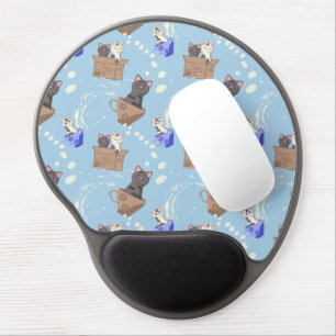 Cats in box and milk drops on blue gel mouse pad