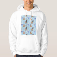 Cats in box and milk drops on blue