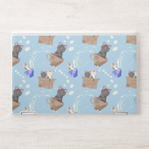 Cats in box and milk drops on blue HP laptop skin