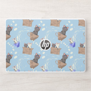 Cats in box and milk drops on blue HP laptop skin