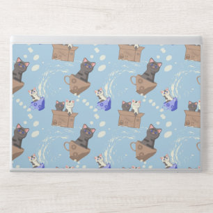 Cats in box and milk drops on blue HP laptop skin
