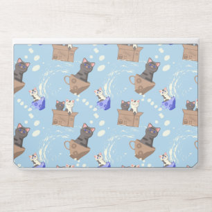 Cats in box and milk drops on blue HP laptop skin