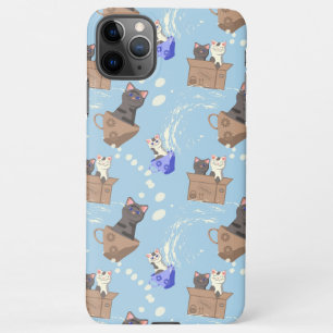 Cats in box and milk drops on blue iPhone 11Pro max case