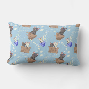 Cats in box and milk drops on blue lumbar pillow
