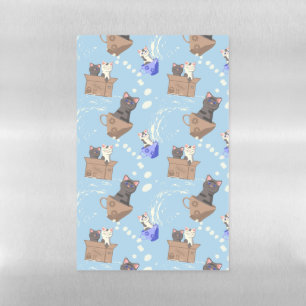 Cats in box and milk drops on blue magnetic dry erase sheet