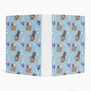 Cats in box and milk drops on blue mini binder