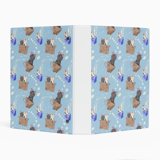 Cats in box and milk drops on blue mini binder (Background)