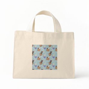 Cats in box and milk drops on blue mini tote bag