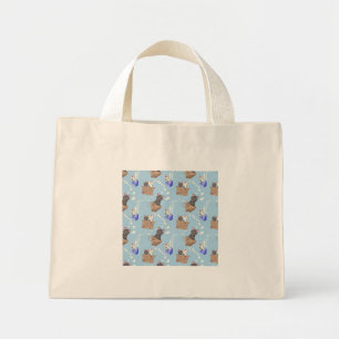 Cats in box and milk drops on blue mini tote bag
