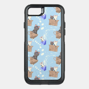 Cats in box and milk drops on blue OtterBox commuter iPhone SE/8/7 case