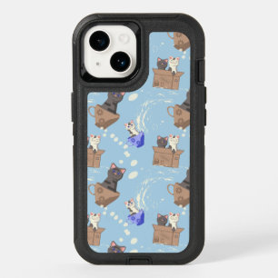 Cats in box and milk drops on blue OtterBox iPhone 14 case