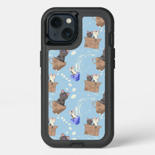 Cats in box and milk drops on blue iPhone 13 case