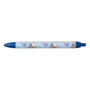 Cats in box and milk drops on blue pen