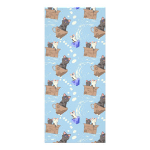 Cats in box and milk drops on blue rack card