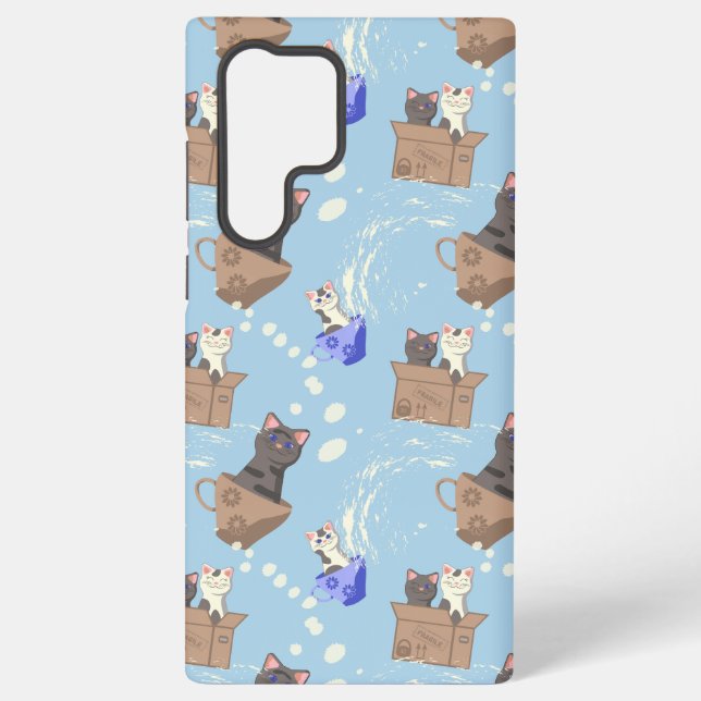 Cats in box and milk drops on blue samsung galaxy case (Back)