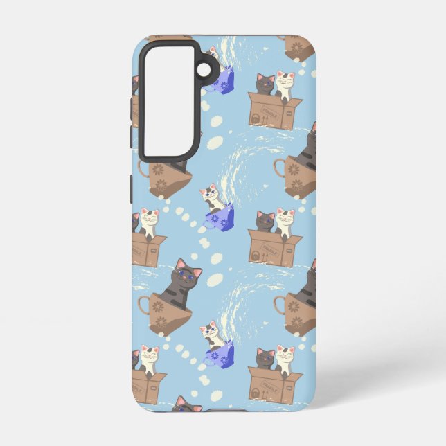 Cats in box and milk drops on blue samsung galaxy case (Back)