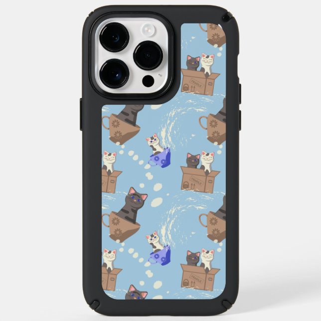 Cats in box and milk drops on blue speck iPhone case (Front)