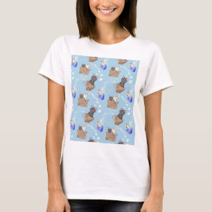 Cats in box and milk drops on blue T-Shirt