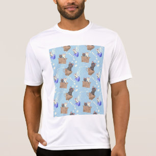 Cats in box and milk drops on blue T-Shirt